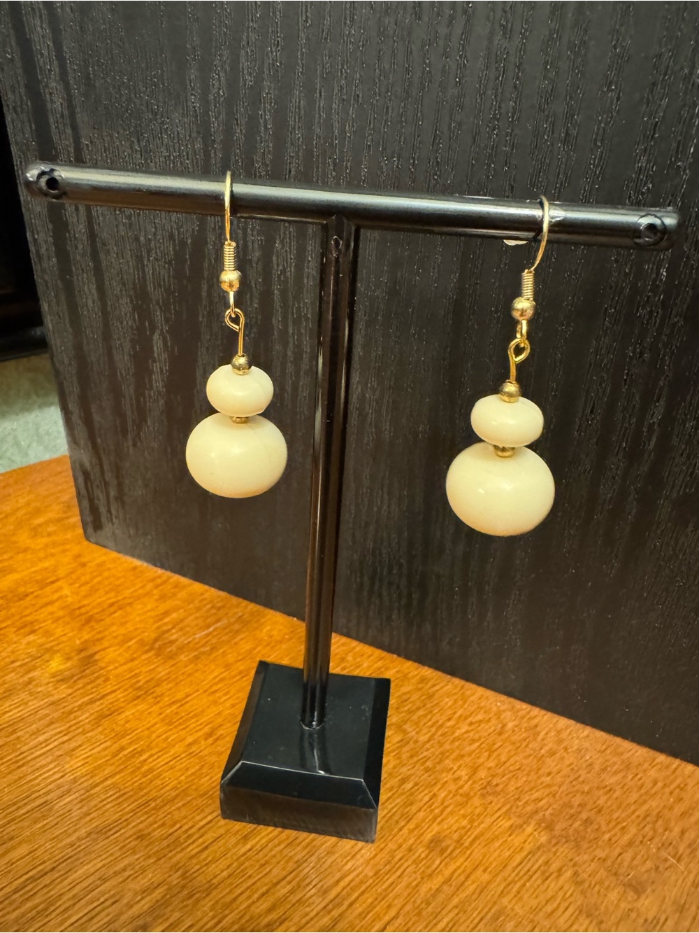 Gold-Tone Cream Bead Drop Earrings - Women Jewelry